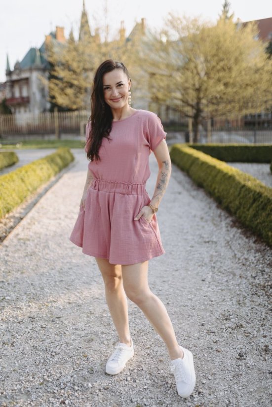 Mušelínový krátký set - tmavá starorůžová