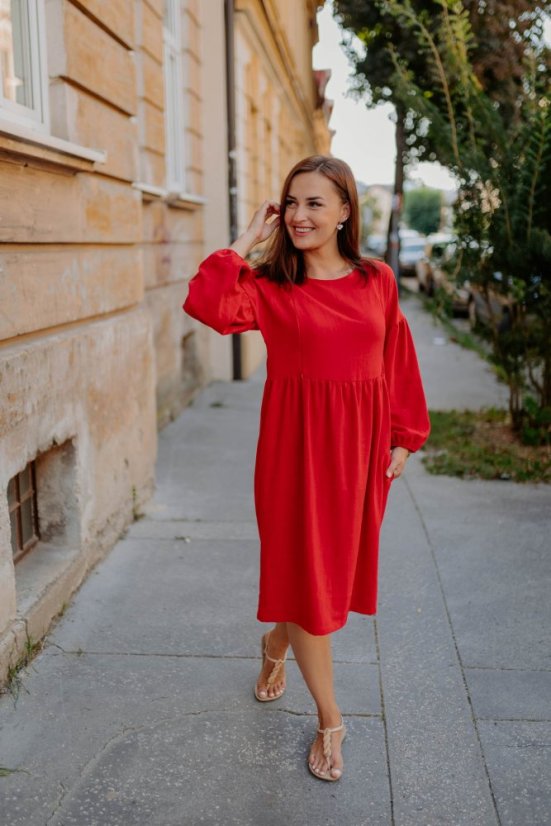 Linen MIDI dress with PUFF sleeves - Various colors - Size: 3XL/4XL