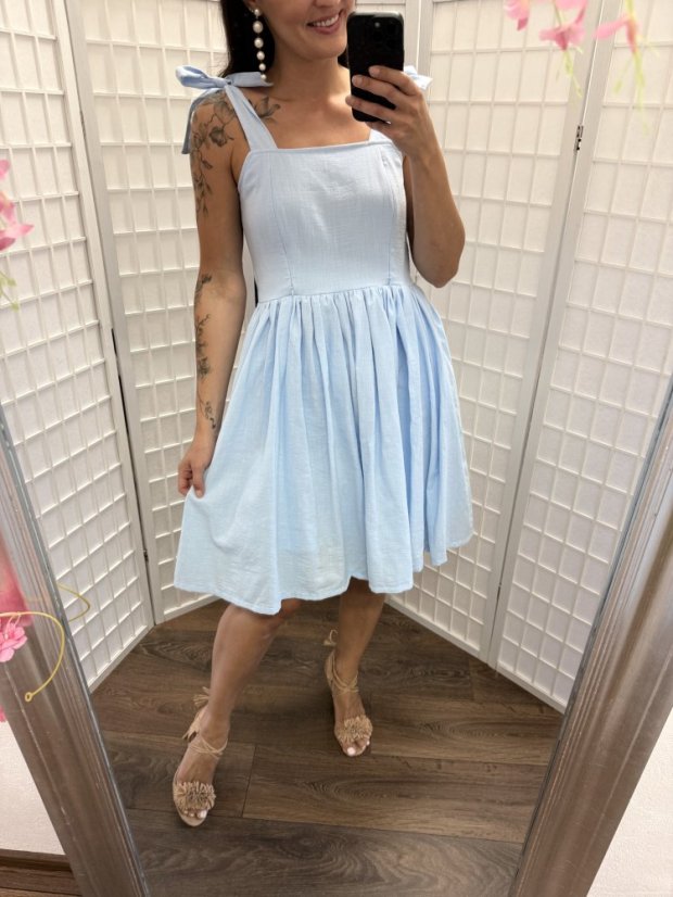 "Aurela romantic" linen dress MUM AND DAUGHTER - baby blue - Size: Custom size