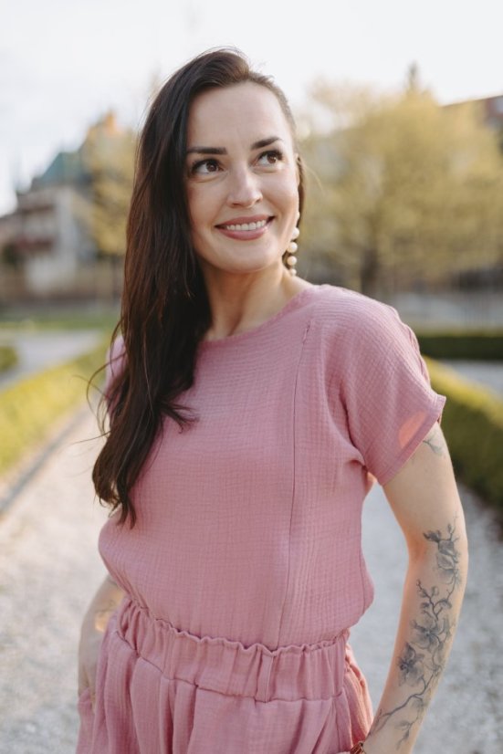 Mušelínová halenka/tričko - tmavá starorůžová