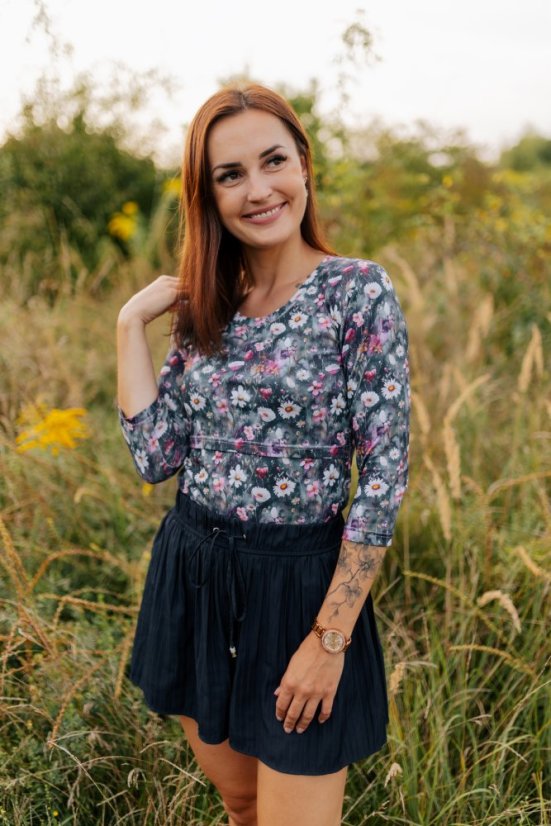 Cotton T-shirt - daisies - Size: M
