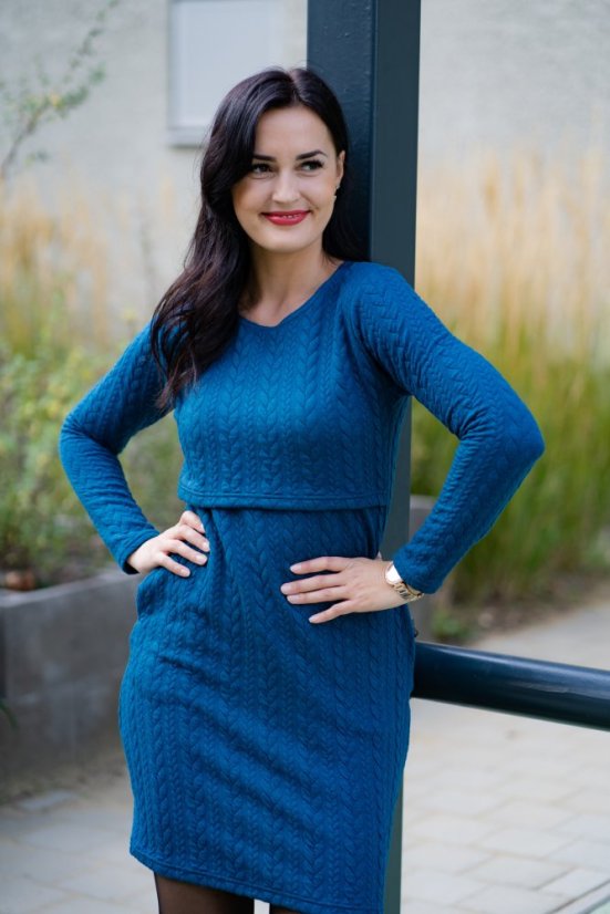 Svetříkové kojicí šaty – petrolejová - Velikost: L