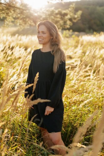 Linen dress with PUFF sleeves - Black