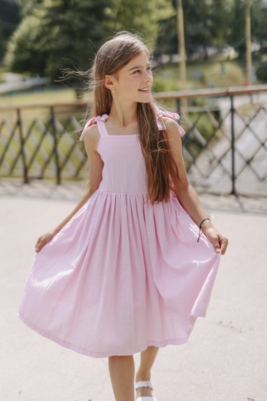 Dívčí lněné šaty "Aurela romantika" - růžová