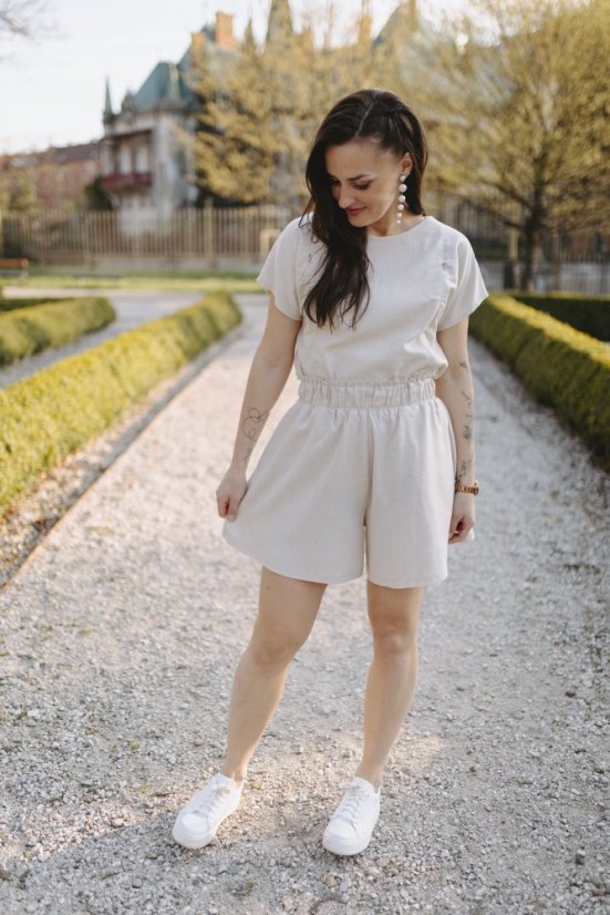 Linen nursing blouse - beige - Size: 3XL/4XL