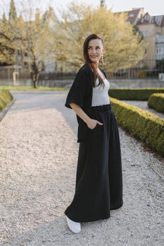Dlouhé mušelínové maxi kalhoty - černé