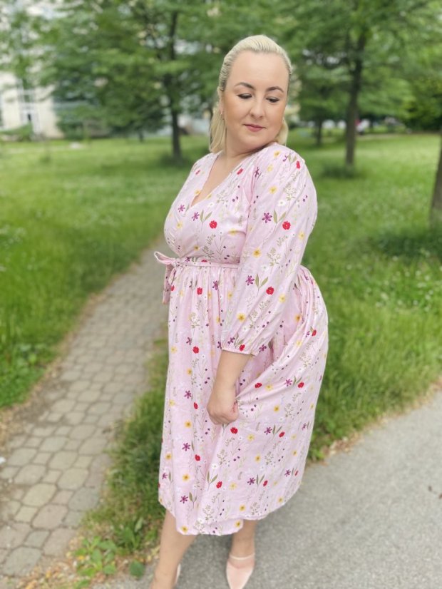 Poplin wrap dress - Pink flowers