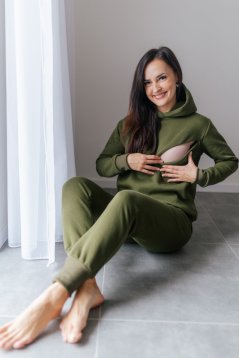 Hrubá tepláková souprava s kapucí - khaki