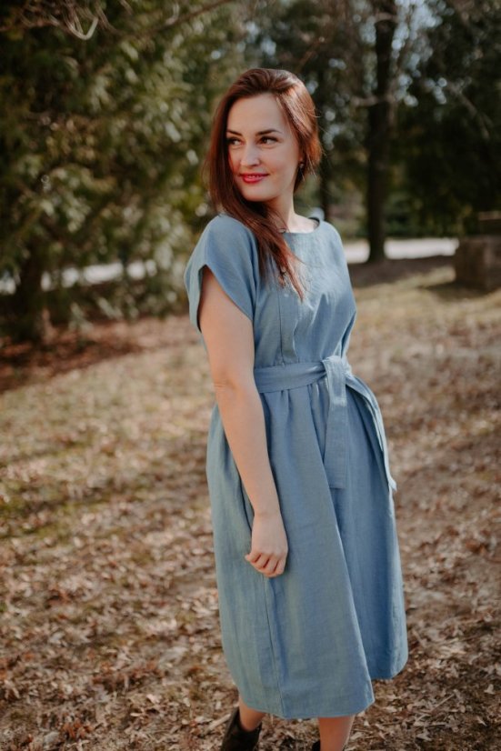 Lněné MIDI šaty – Tmavá mäta - Velikost: XL/2XL