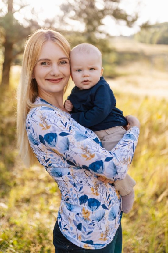 Nursing t-shirt - blue flowers - Size: XS