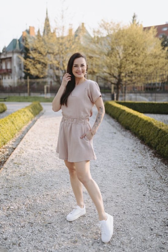 Mušelínové elegantní kraťasy - béžová - Velikost: 3XL/4XL