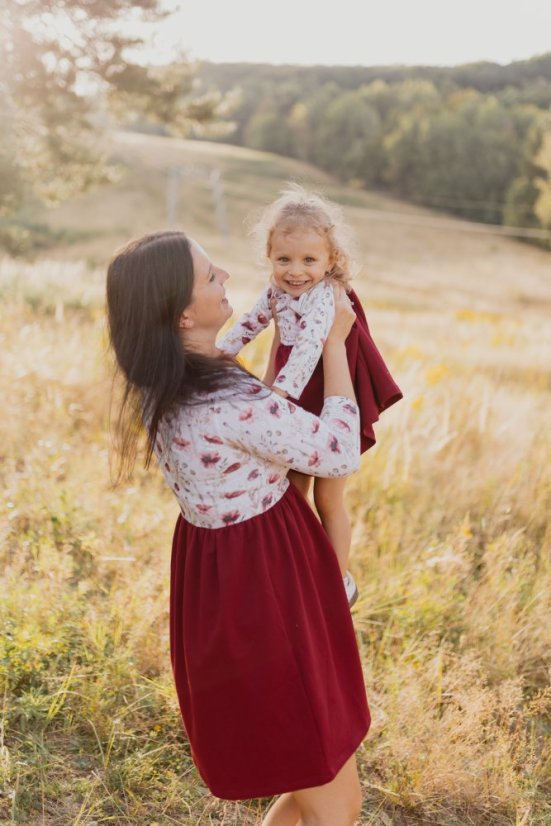 "Bohemia" dress - MOM and DAUGHTER - burgundy poppies - Size: XL
