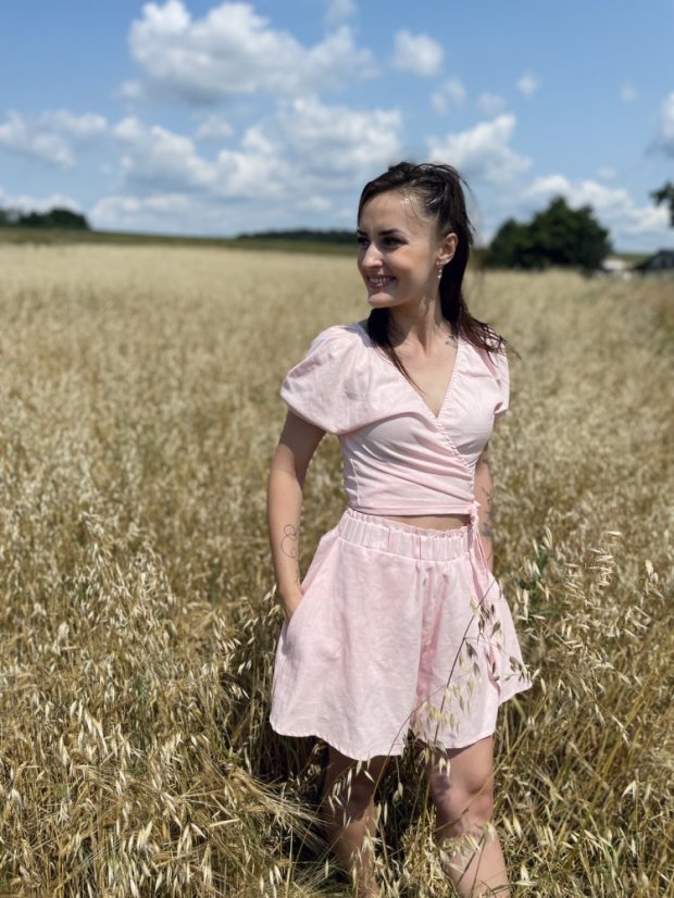 Lněný krátký set - Meruňková