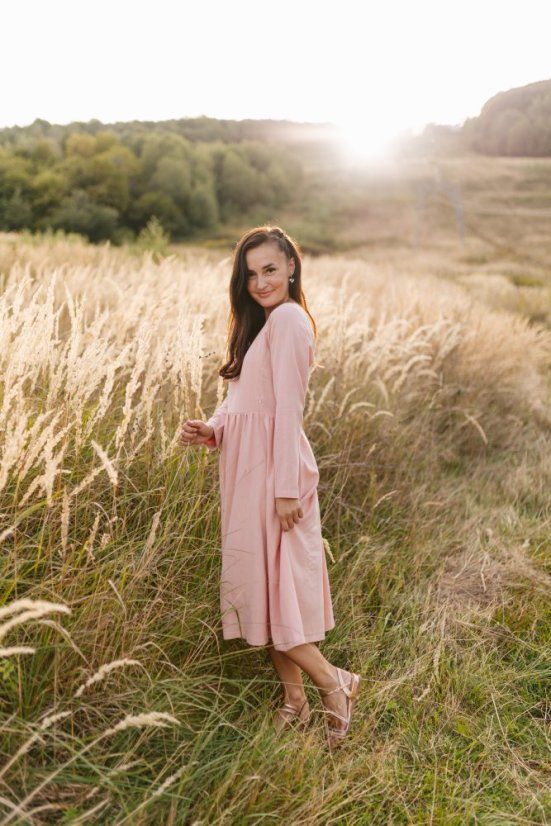 Linen dress "Harmonia pure" - powder pink - Size: XL/2XL