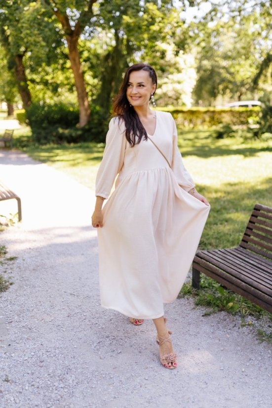 "Boho Breeze" dress - apricot - Size: M/L, Variant: For breastfeeding, Length of the sleeve: short, Length: Long, Belt: No belt, Pockets: without packets