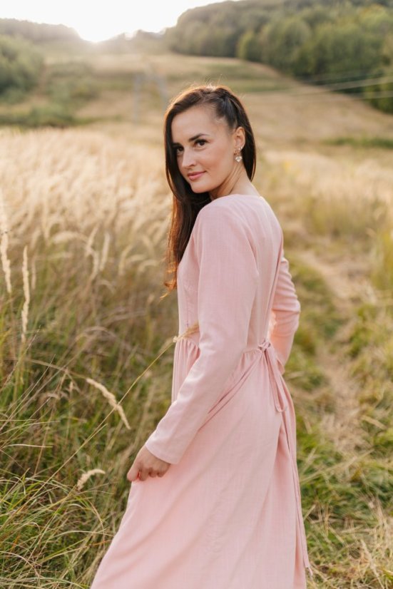 Linen dress "Harmonia pure" - powder pink - Size: XL/2XL