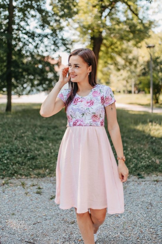 Šaty "Bohemia" Mušelín - MÁMA a DCERA – Růžové pivoňky