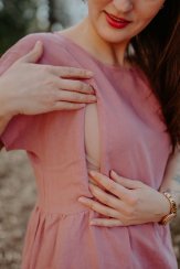 Linen Breastfeeding Dress  - Old Pink