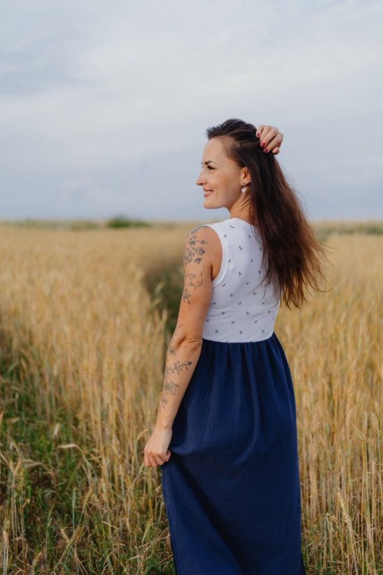 Dámské dlouhé mušelínové šaty - kotvičky - Velikost: 4XL