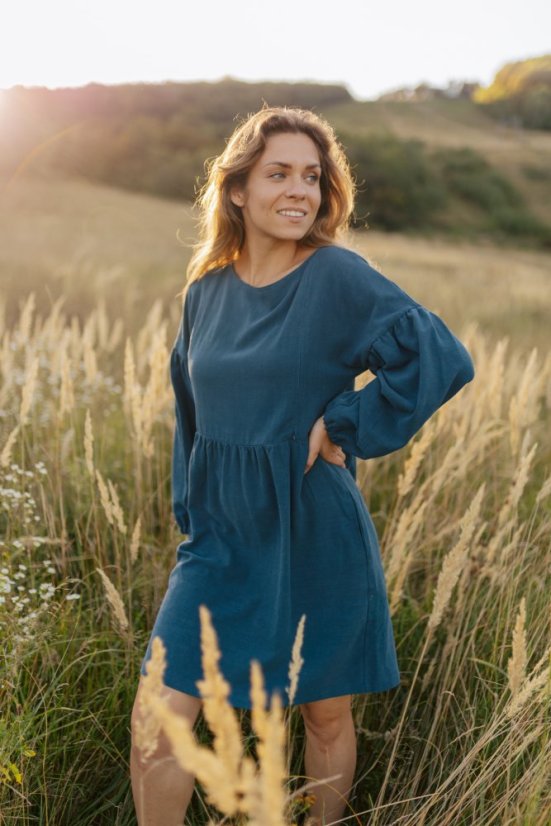 Lněné šaty "Maison Linen" - Petrolej - Velikost: XL/2XL