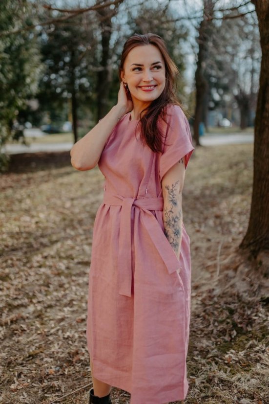 Lněné MIDI šaty – Různé barvy