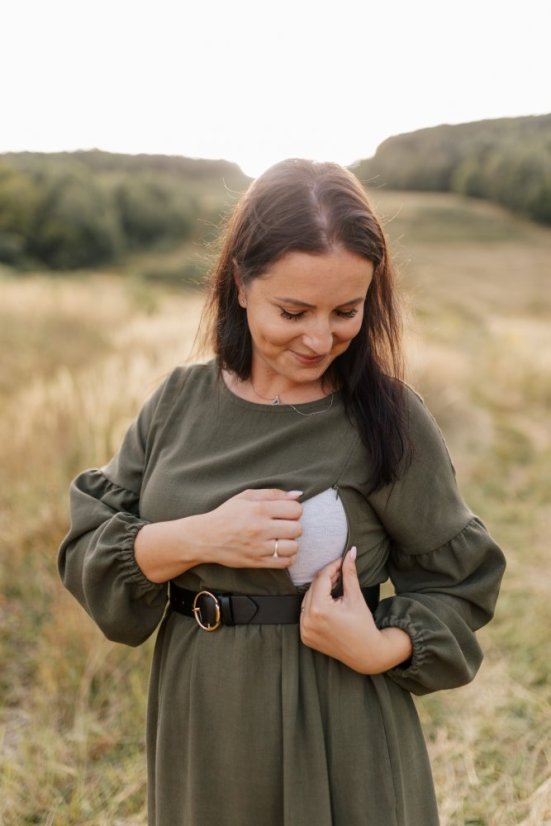 Kojicí šaty "Maison Linen" MIDI - army zelená - Velikost: M/L
