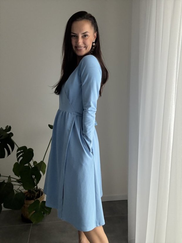 Zavinovací MIDI šaty – baby blue - Velikost: XL/2XL
