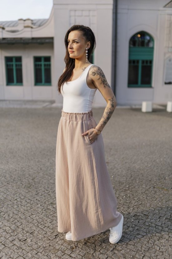 Long muslin maxi pants - beige