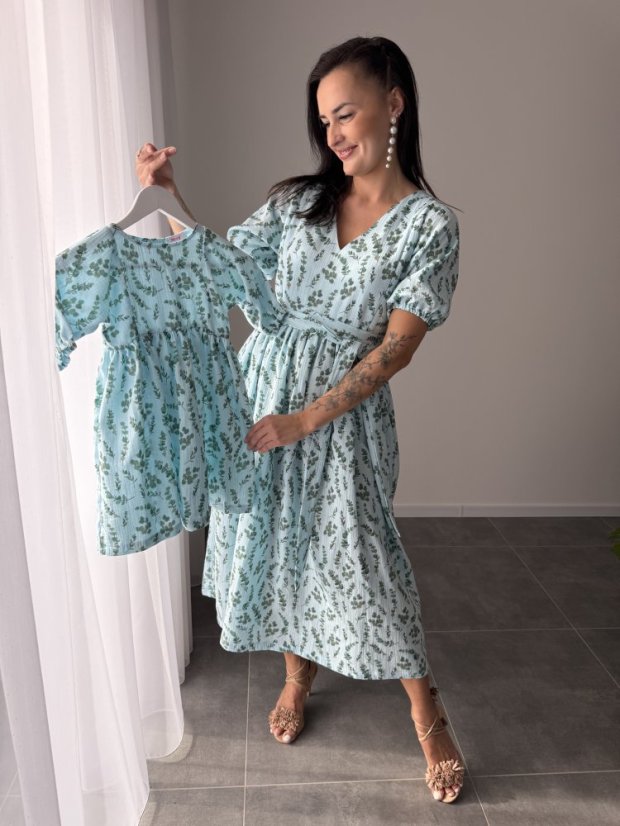 "Boho Breeze" dress MUM AND DAUGHTER - mint leaves - Size: XL/2XL