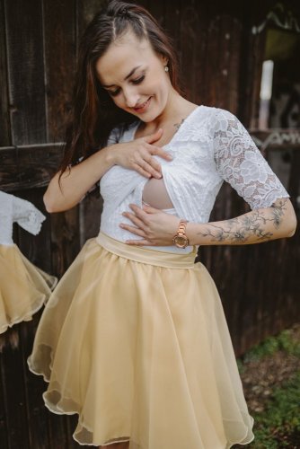 Formal dress - white - gold - Size: M, Variant: For breastfeeding