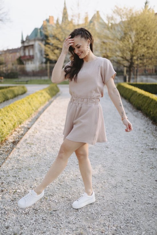 Mušelínové elegantní kraťasy - béžová - Velikost: 3XL/4XL