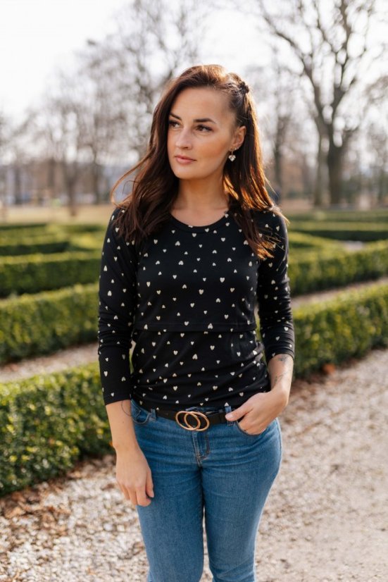 MATCHY kojicí úpletové triko - Zlatá srdíčka na černé