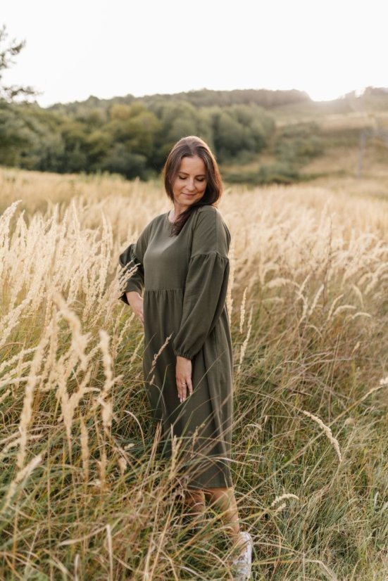Kojicí šaty "Maison Linen" MIDI - army zelená - Velikost: M/L