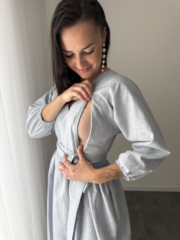 Lněné šaty "Boho Breeze" - pásiky - Velikost: XL/2XL