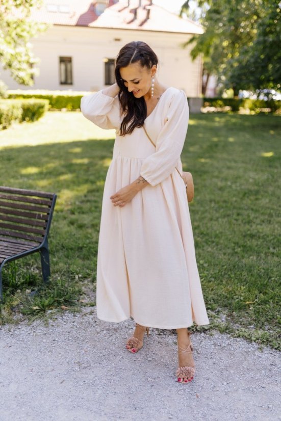 "Boho Breeze" dress - apricot - Size: M/L, Variant: For breastfeeding, Length of the sleeve: short, Length: Long, Belt: No belt, Pockets: without packets