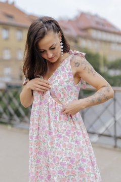 Nursing "Aura" dress - Flowers-long