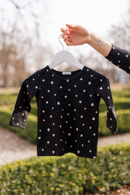 MATCHY kojicí úpletové triko - Zlatá srdíčka na černé