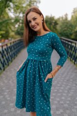 Nursing MIDI dress - golden hearts on petrol