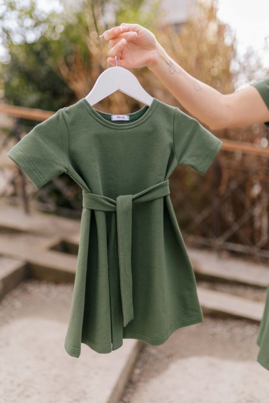 Ačkové oversize šaty MÁMA a DCERA – Army green - Velikost: M/L