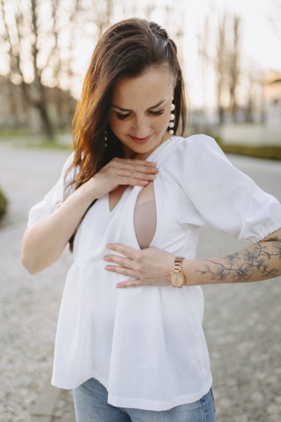 Lněná halenka s výstřihem - bílá - Velikost: Na míru