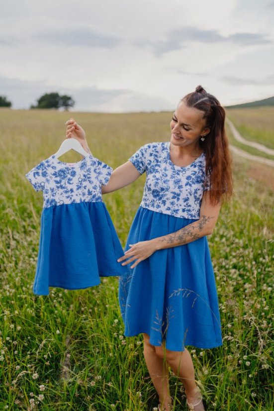 MATCHY Dress "Bohemia" Muslin - blue flowers - Size: L