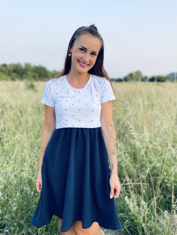 MATCHY muslin dress - Anchor Pattern - Size: XS