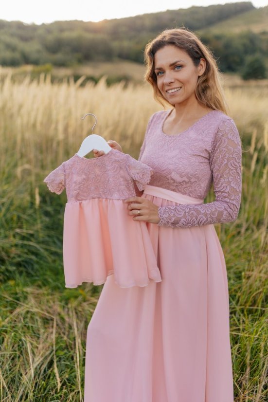 Dlouhé společenské šaty – MÁMA A DCERA – Starorůžové - Velikost: 3XL