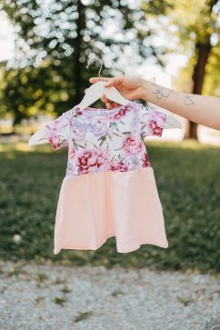 Girls Dress with Muslin Skirt - pink peonies