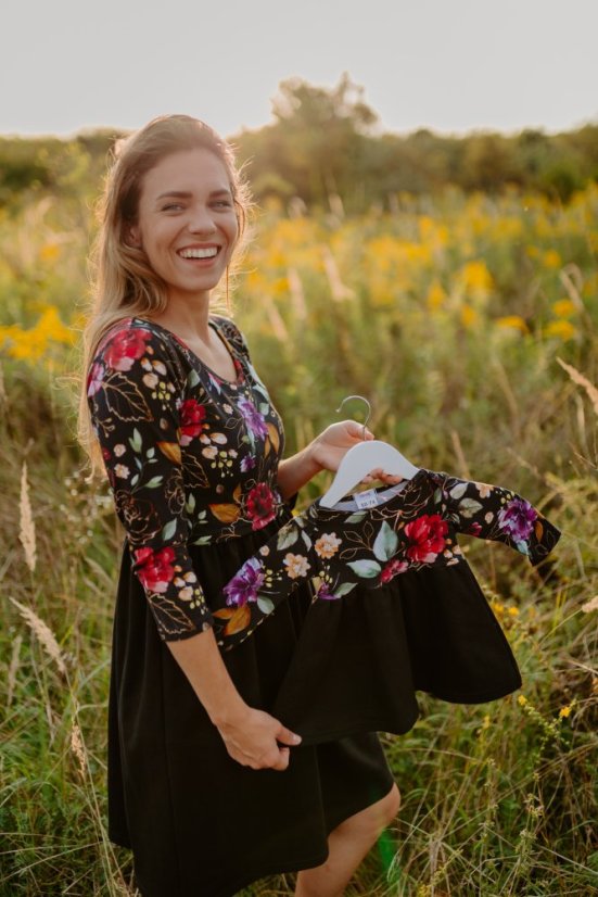 MATCHY sweatshirt dress - gold flowers on black