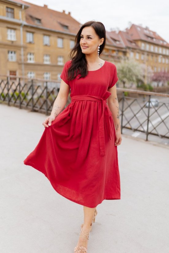 Maxi BOHO mušelínové šaty -  MAMA A DCERA - tmavě červené - Velikost: L/XL, Velikost dětské oblečení: 92-98