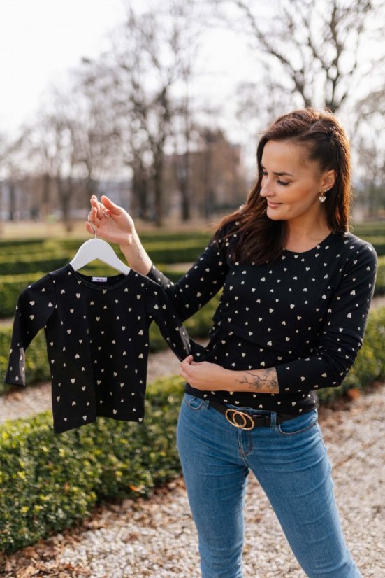 MATCHY kojicí úpletové triko - Zlatá srdíčka na černé