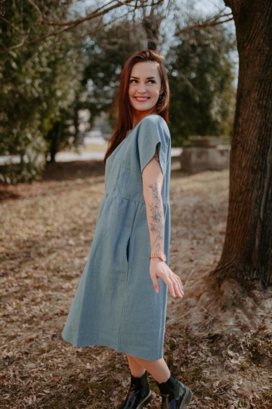 Lněné MIDI šaty – Tmavá mäta - Velikost: XL/2XL