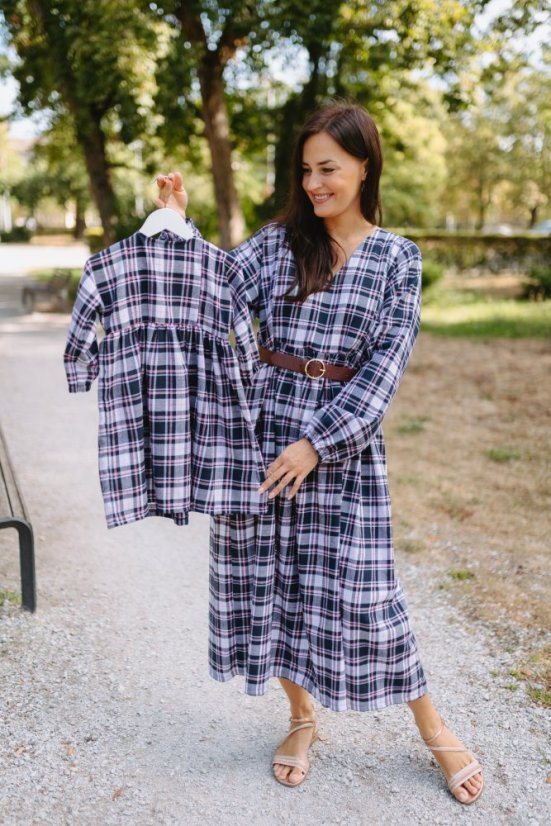 "Boho Flanel" dress MUM AND DAUGHTER - blue-pink cubes - Size: 3XL/4XL