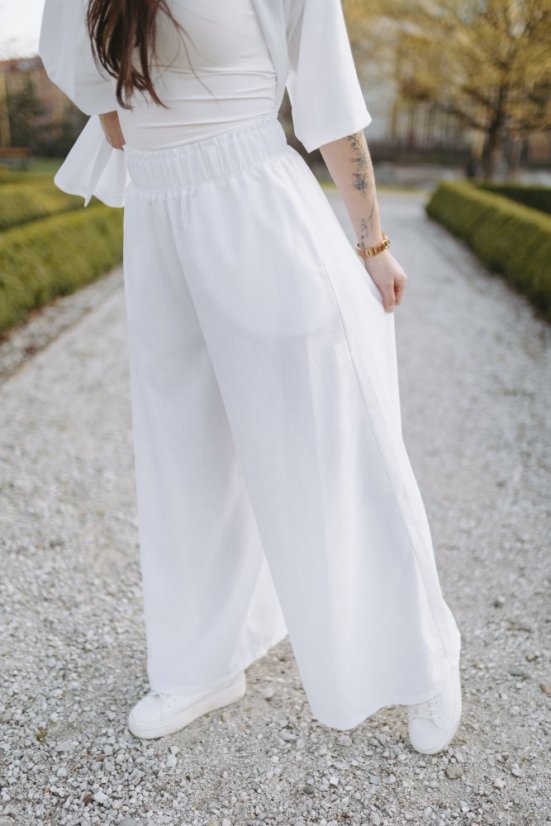 Dlouhé lněné maxi kalhoty s kapsami - Bílé - Velikost: XS/S